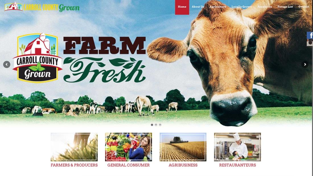 A website design for Carroll County Grown, showcasing local produce in Maryland.