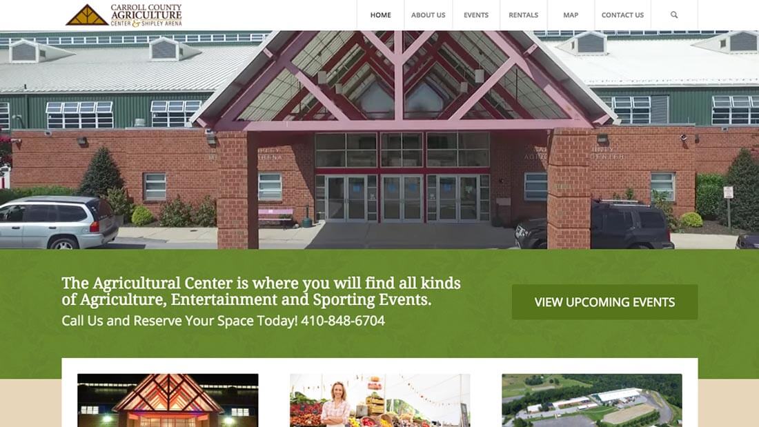 Screenshot of the Carroll County Agricultural Center website design by KōHN Creative.