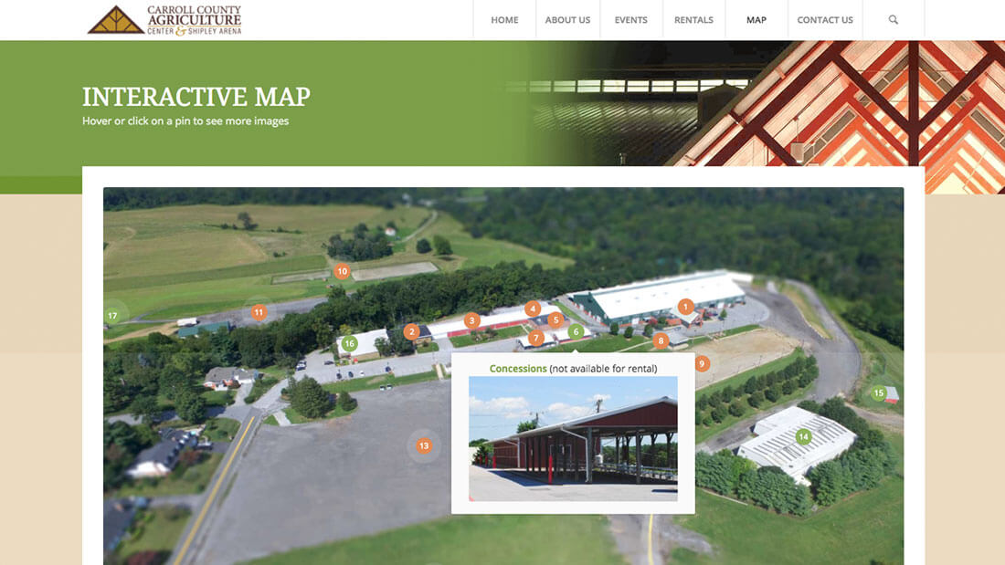 Carroll County Agricultural Center interactive map web development and website design | Web Design Westminster, MD