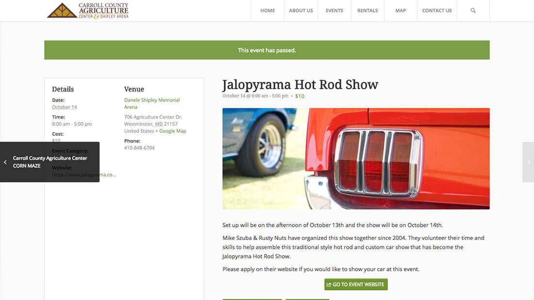 Carroll County Agricultural Center online calendar web development | Web Design Westminster, MD