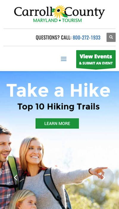 Carroll County Tourism mobile website design | Web Design Westminster, MD