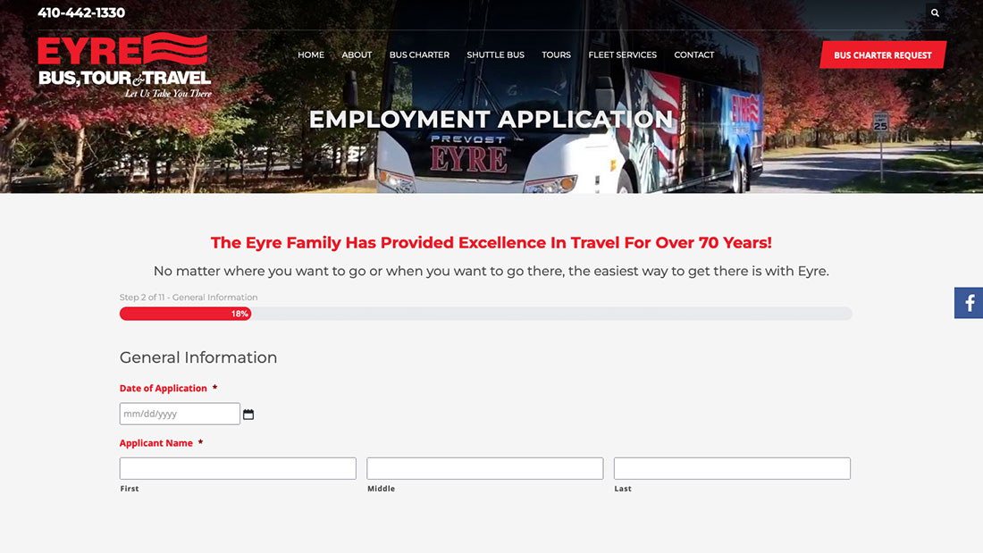 Employment application form with Eyre bus in autumn background