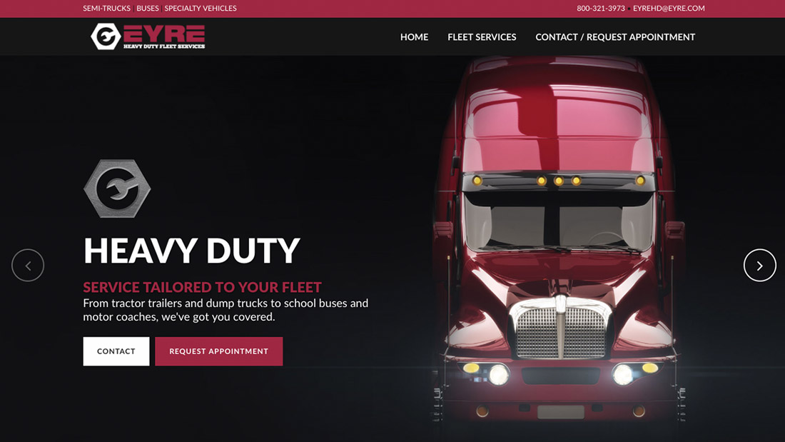 Screenshot of the Eyre Heavy Duty website design by KōHN Creative.