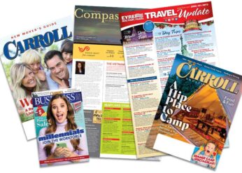 A photo montage featuring various covers of Carroll Magazine and other Kōhn Creative publications.